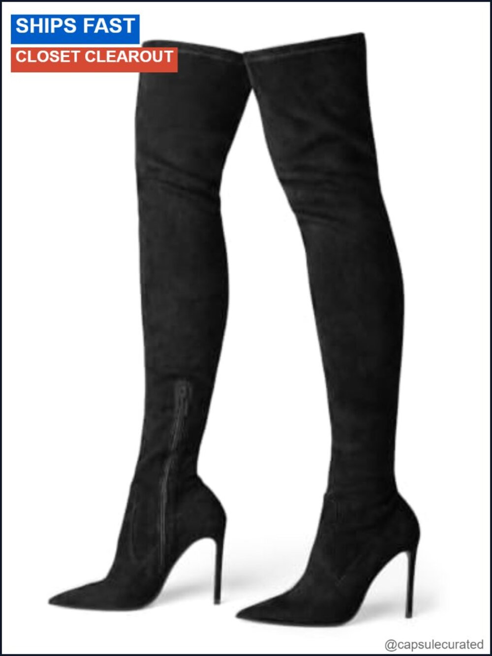 Women's Thigh High Stiletto Heel Pointed Toe Over Knee Boots Faux Suede